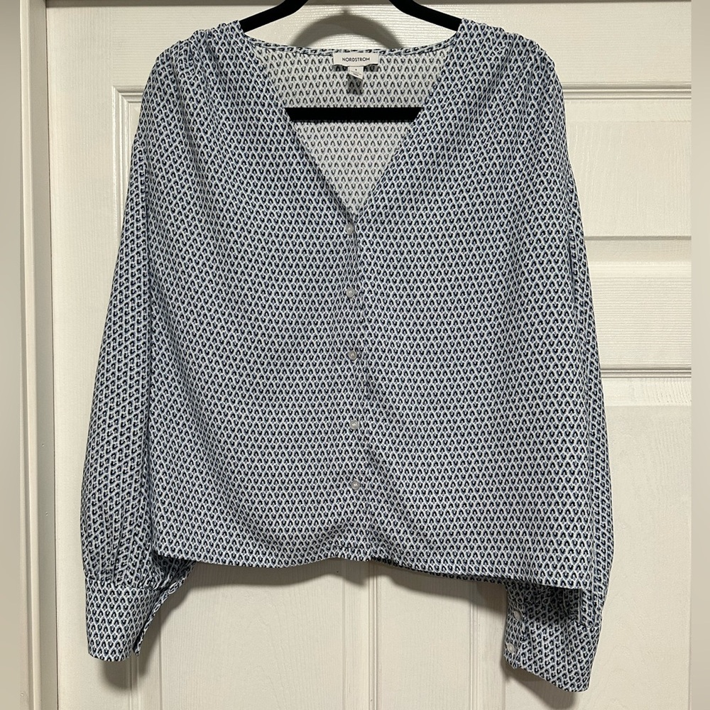 Nordstrom Long Sleeve Button Down V-Neck Blouse Women's Size S